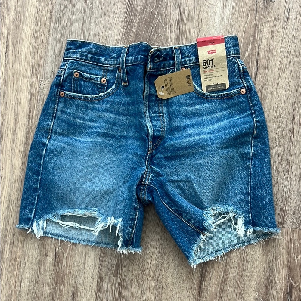Levi's Blue Jean Shorts with Distressed Detailing